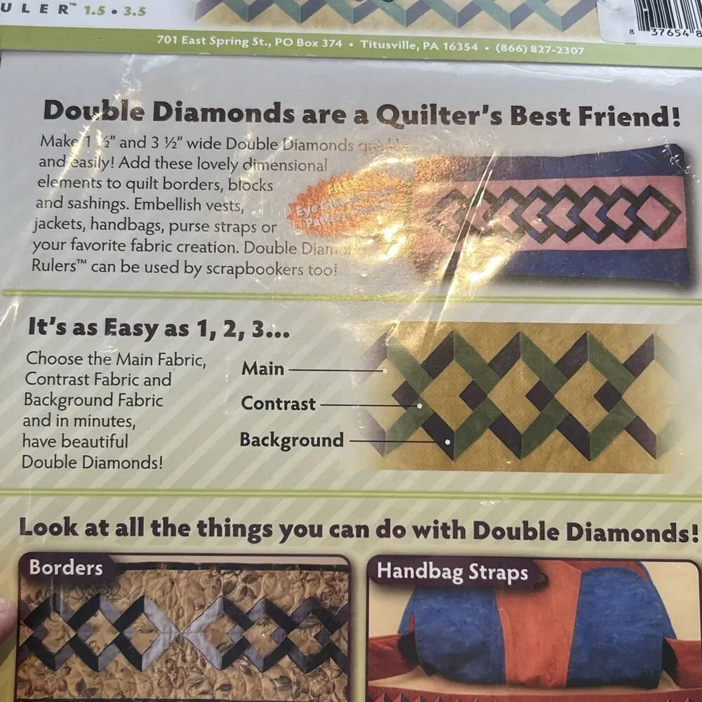 Double Diamond Quilting Ruler Kit Bright Quilting Notions 1.5” And 3.5” Borders